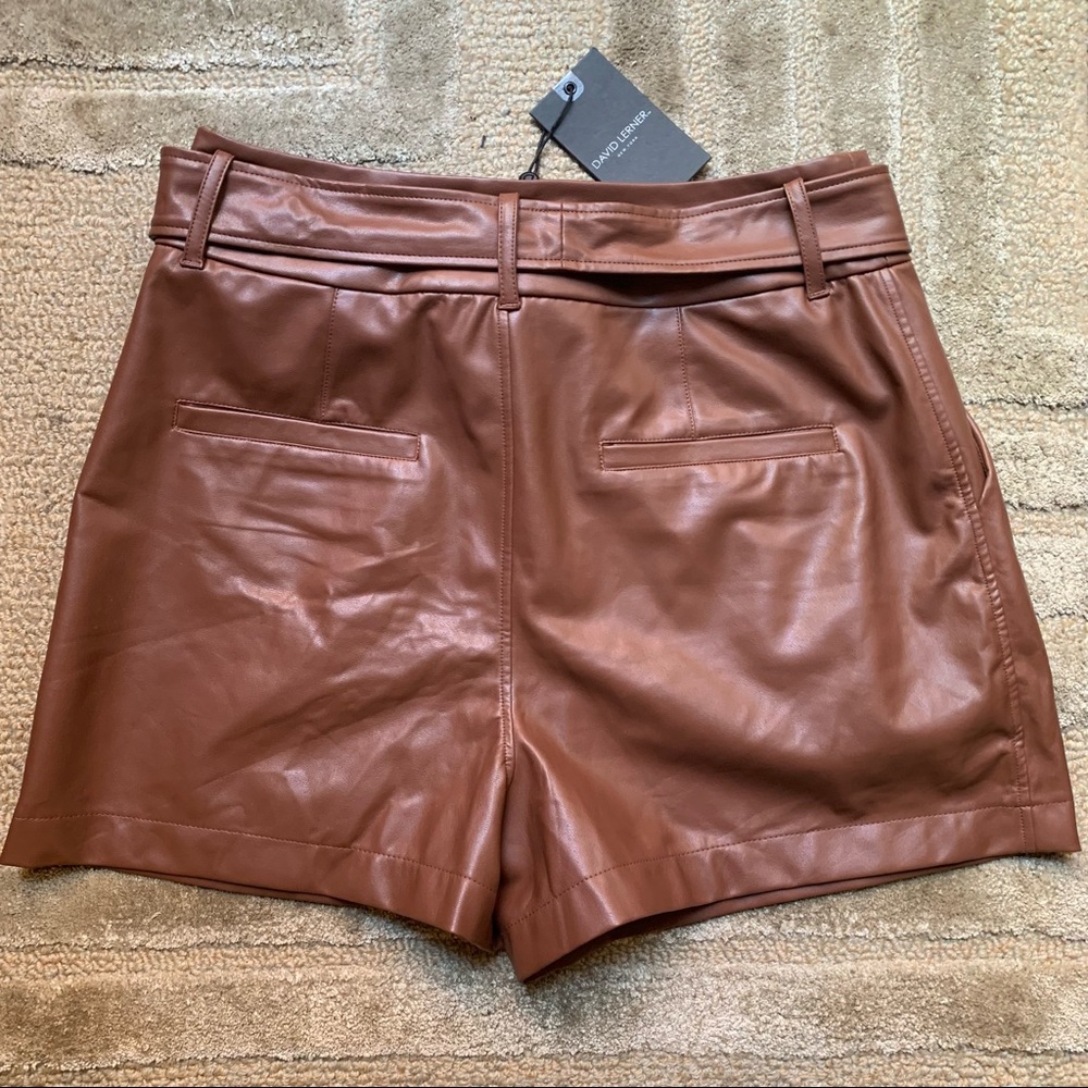 DAVID LERNER - Lexi pleated leather shorts in Cognac, 6 - Picture 6 of 7